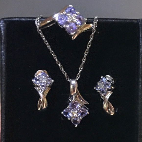 Tantalizing Tanzanite  ADL 10K White Gold 3 Pc Set - Picture 1 of 5